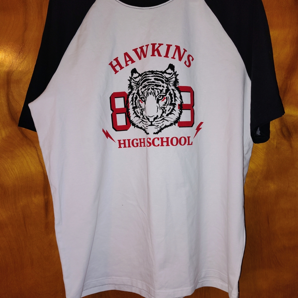 Hawkins High School Adults Raglan Shirt - Black and White